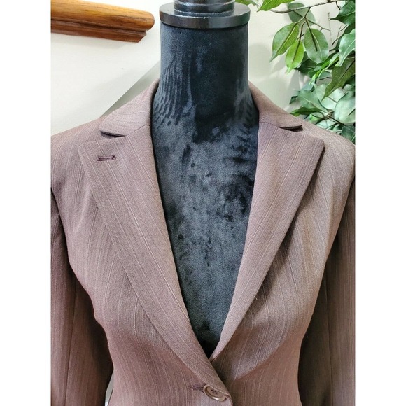 Max Studio Brown Polyester Single Breasted Two Buttons Fitted Blazer 10 NWT $198 - Picture 2 of 12